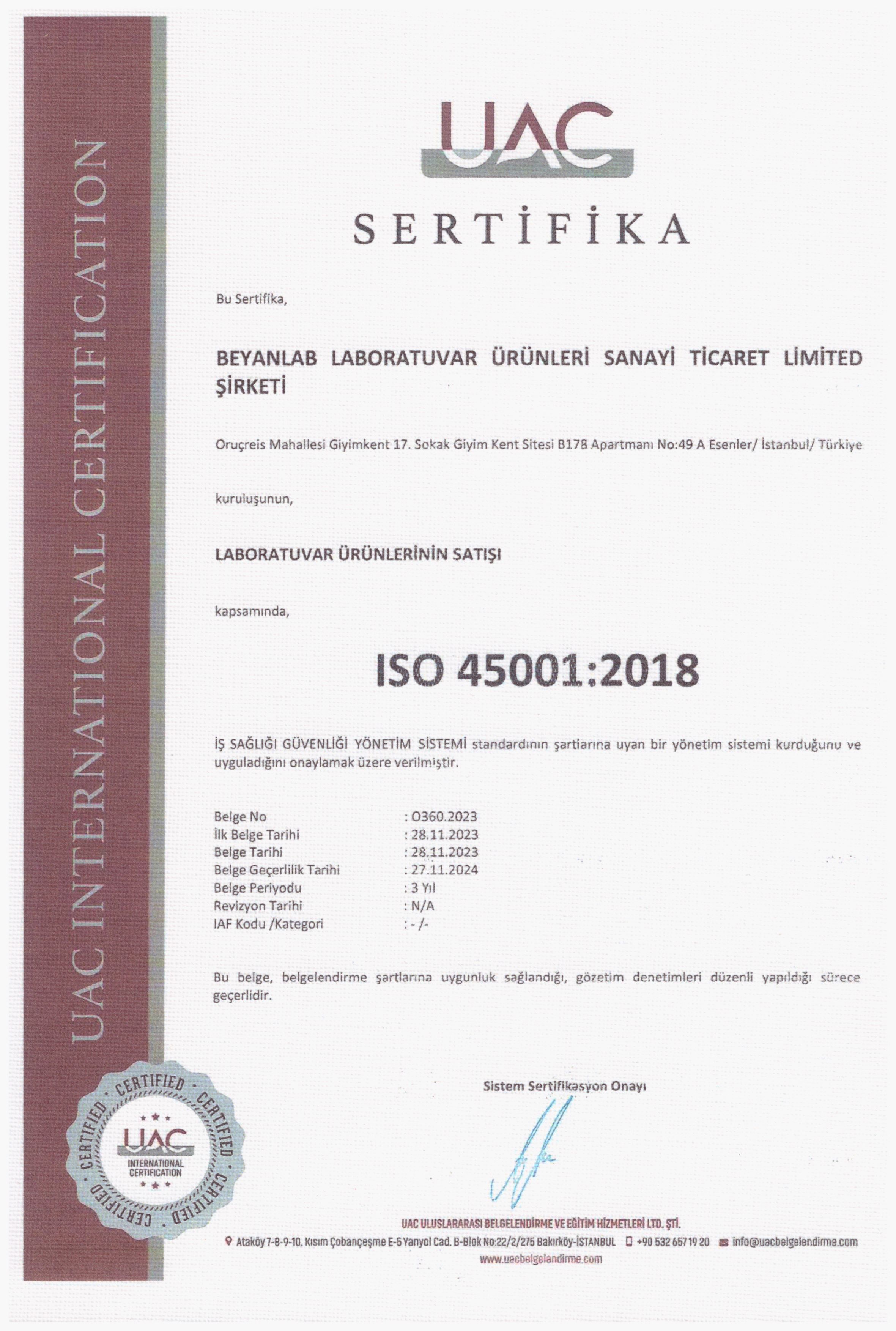 ISO 45001 2018 SERTİFİKA TR